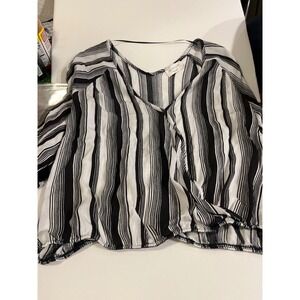 Lavender Field Black and White Stripe Tassel Sleeve Blouse Women's Casual Boho